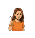 オレンジ色のTシャツを着たお姉さん（個別スタンプ：34）