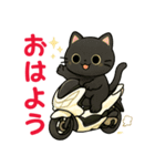 スクーターに乗った黒猫の日常（個別スタンプ：1）