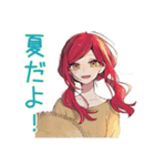夏★普段着赤髪女子のゆるスタンプ（個別スタンプ：1）