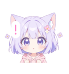 パープル猫耳パーカーの女の子スタンプ（個別スタンプ：5）