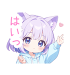 パープル猫耳パーカーの女の子スタンプ（個別スタンプ：14）
