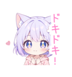 パープル猫耳パーカーの女の子スタンプ（個別スタンプ：34）