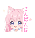 白×ピンク猫耳パーカーの女の子スタンプ（個別スタンプ：6）