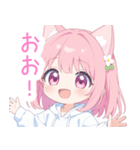 白×ピンク猫耳パーカーの女の子スタンプ（個別スタンプ：10）