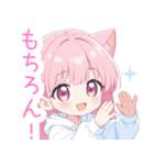 白×ピンク猫耳パーカーの女の子スタンプ（個別スタンプ：14）