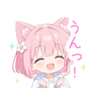 白×ピンク猫耳パーカーの女の子スタンプ（個別スタンプ：18）