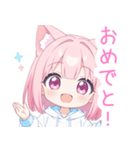 白×ピンク猫耳パーカーの女の子スタンプ（個別スタンプ：20）