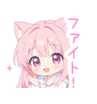 白×ピンク猫耳パーカーの女の子スタンプ（個別スタンプ：31）