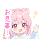 白×ピンク猫耳パーカーの女の子スタンプ（個別スタンプ：33）