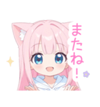 白×ピンク猫耳パーカーの女の子スタンプ（個別スタンプ：40）