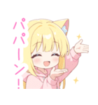 黄×ピンク猫耳パーカーの女の子スタンプ（個別スタンプ：34）