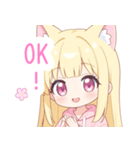 黄×ピンク猫耳パーカーの女の子スタンプ（個別スタンプ：38）