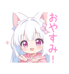 白×ピンク猫耳パーカーな女の子スタンプ（個別スタンプ：7）