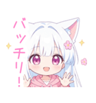 白×ピンク猫耳パーカーな女の子スタンプ（個別スタンプ：12）