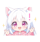 白×ピンク猫耳パーカーな女の子スタンプ（個別スタンプ：37）
