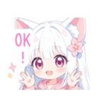 白×ピンク猫耳パーカーな女の子スタンプ（個別スタンプ：39）