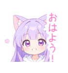 白×パープル猫耳パーカーの女の子スタンプ（個別スタンプ：2）