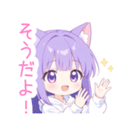 白×パープル猫耳パーカーの女の子スタンプ（個別スタンプ：19）