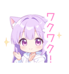 白×パープル猫耳パーカーの女の子スタンプ（個別スタンプ：28）