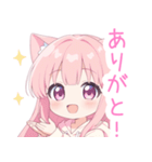 ピンクの猫耳パーカーの女の子スタンプ（個別スタンプ：3）