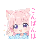 ピンクの猫耳パーカーの女の子スタンプ（個別スタンプ：12）