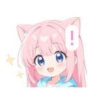 ピンクの猫耳パーカーの女の子スタンプ（個別スタンプ：27）