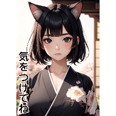 [LINEスタンプ] 猫着物女の子日常用語1