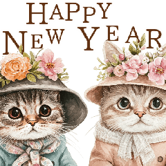 [LINEスタンプ] お祝い.おめでとう.ビンテージ水彩画のねこ