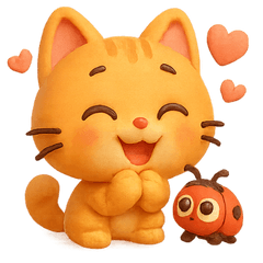 [LINEスタンプ] オレンジにゃんことてんとう虫のぼうけん