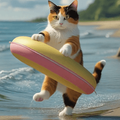 [LINEスタンプ] 飛び出す★夏を感じる・三毛猫【夏、海】