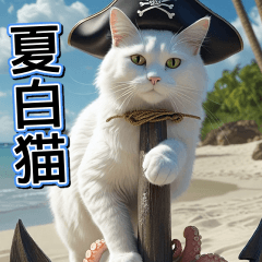 [LINEスタンプ] 飛び出す★夏を感じる・白猫【夏、海】