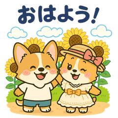 [LINEスタンプ] ブラウンコーギーカップル(夏バージョン)