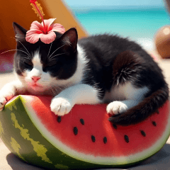 [LINEスタンプ] 飛び出す★夏を感じる・ハチワレ猫・挨拶