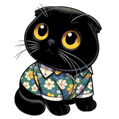 [LINEスタンプ] 花柄シャツを着た黒猫 （NT） v.1