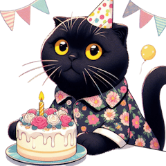 [LINEスタンプ] 花柄シャツを着た黒猫 （NT） v.3