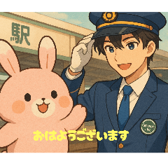 [LINEスタンプ] 駅の車掌さんとうさぎのゆるキャラ