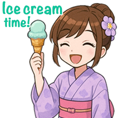[LINEスタンプ] 英語：キュートな毎日☆浴衣の女の子 紫