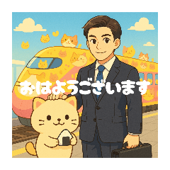 [LINEスタンプ] サラリーマンと猫のゆるキャラと電車