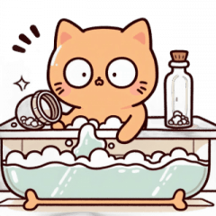 [LINEスタンプ] お風呂猫 疑ってる,