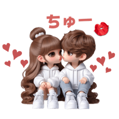 [LINEスタンプ] パーカーカップル♡（WHITEコーデ）