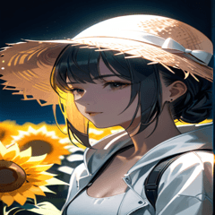 [LINEスタンプ] 水彩画風、ひまわり畑の少女0