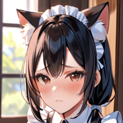 [LINEスタンプ] 猫耳の黒髪 ＆ 恥じらい顔0