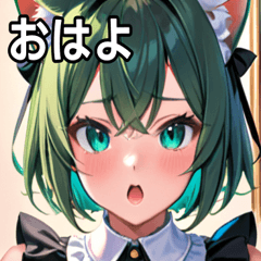 [LINEスタンプ] 猫耳の緑髪 ＆ 驚いた顔