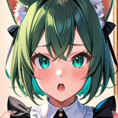 [LINEスタンプ] 猫耳の緑髪 ＆ 驚いた顔0