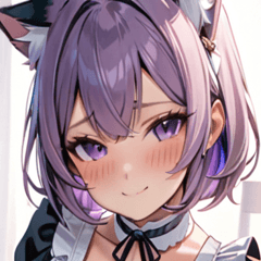 [LINEスタンプ] 猫耳のラベンダー色の髪 ＆ 照れ笑い0