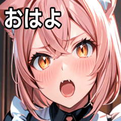 [LINEスタンプ] 猫耳のピンク髪 ＆ びっくりした顔