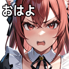 [LINEスタンプ] 猫耳のワインレッドの髪 ＆ 怒った顔