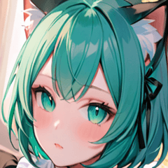 [LINEスタンプ] 猫耳のミントグリーンの髪＆好奇心旺盛な顔0