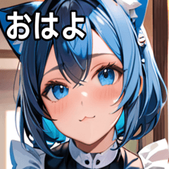 [LINEスタンプ] 猫耳の青髪 ＆ 希望に満ちた表情