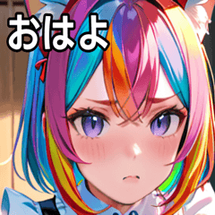 [LINEスタンプ] 猫耳のレインボーヘア ＆ 混乱した顔